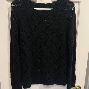 Black Women's Knit Sweater with Diamond Cut-out Weave